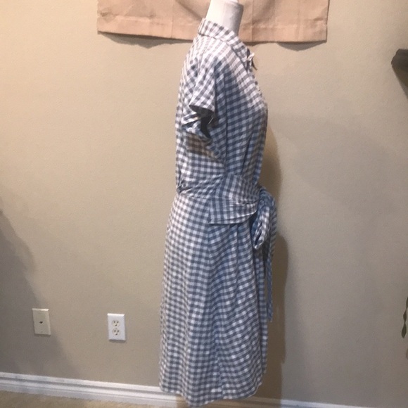 Robbie Bee Gray and White Checkered Gingham Fit & Flare Dress with Tie Waist-12 - Picture 3 of 12
